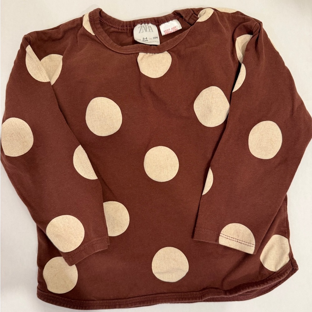 Zara Kids Chocolate Polka Dot Long Sleeve Tee